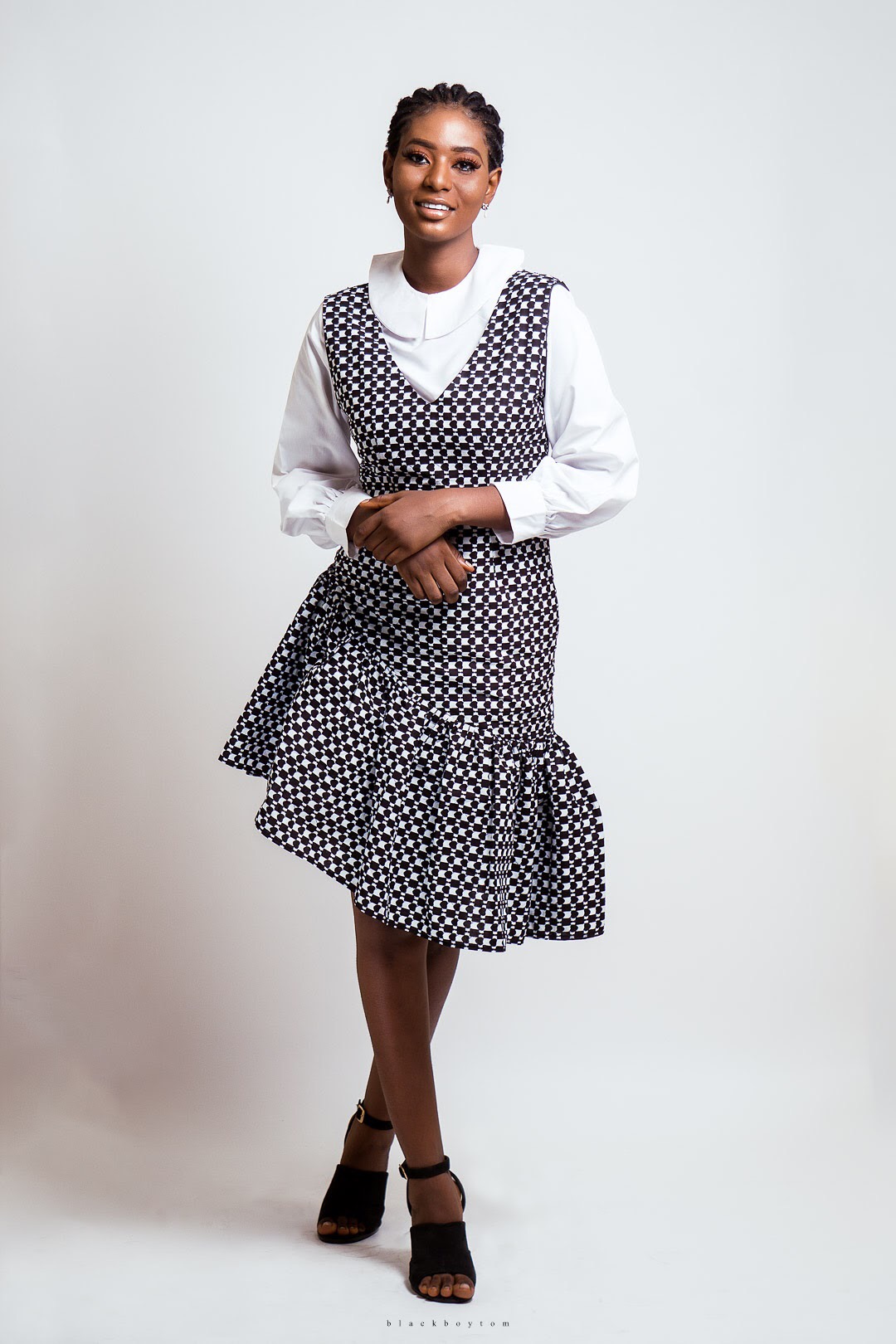 Polka dot Ankara ruffle dress