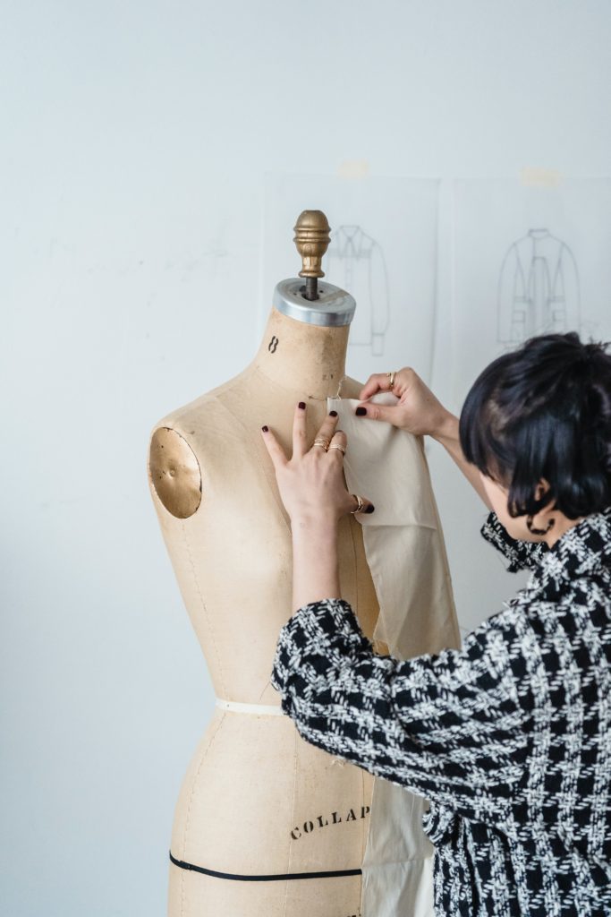 A draping session on a mannequin